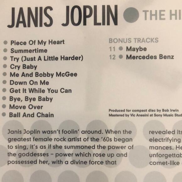 Janis Joplin The Hits CD Factory Sealed New - Picture 3 of 3